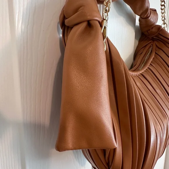 Madison West Tan Pleated Shoulder Bag - Picture 3 of 3